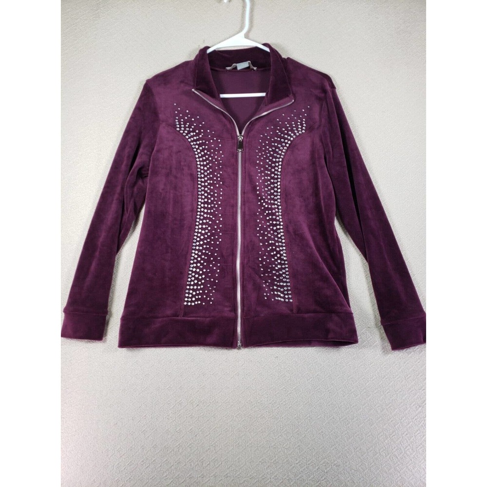 Lark and Grey Jacket Womens Small Petite Purple Velvet Sparkle & Shine Full Zip